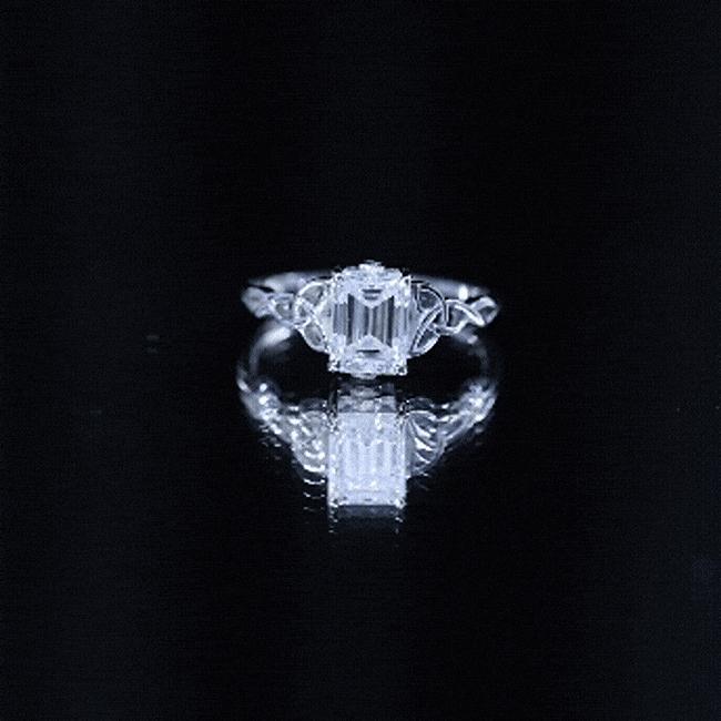 1.8 Carat Emerald Cut Moissanite Engagement Ring with Celtic Details